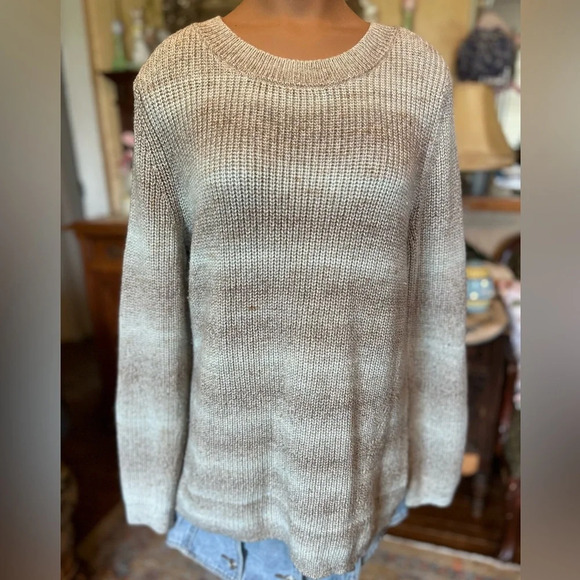 J. Jill Brown & Cream Heathered Stripe Sweater M - Picture 1 of 4